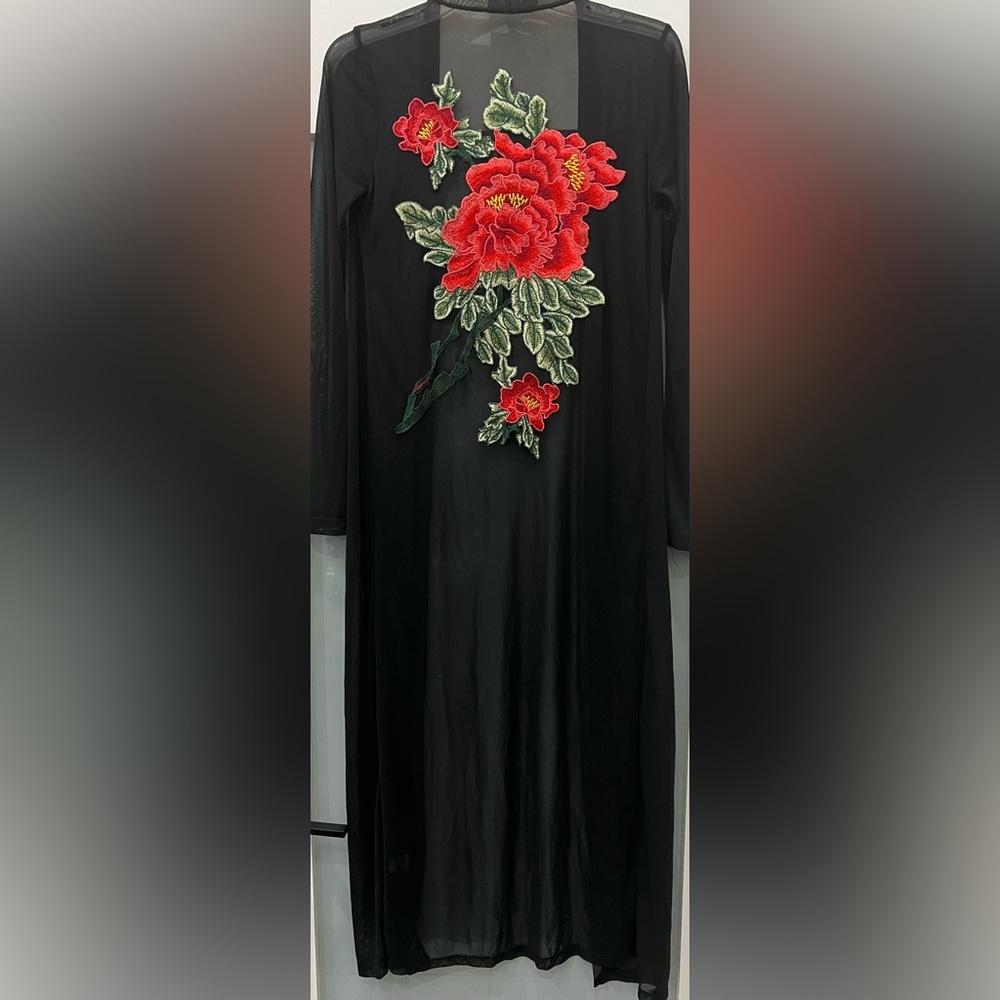 STYLE RACK SHEER Floral Embroidered (on Back) Maxi Open Front